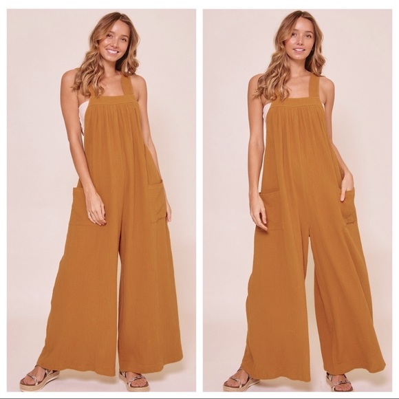 08 Boho Angela Solid Fabulous Wide Leg Jumpsuit - Picture 4 of 5